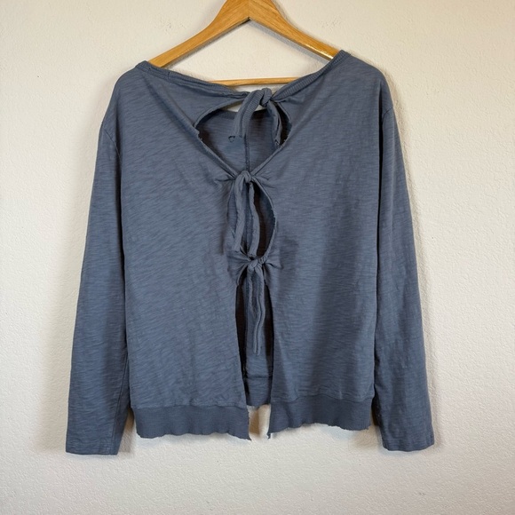 Dylan Brushed Blue Gray Long Sleeve Bow Tie Back Oversized Sweatshirt Size Small - Picture 4 of 9